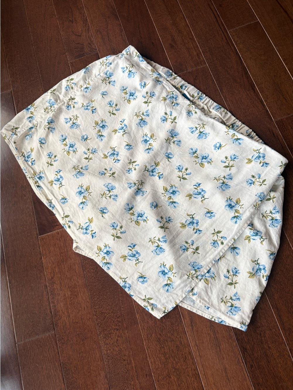 Old Navy Cream & Blue Floral Linen-Blend Women’s Mini Elastic Waistband XL